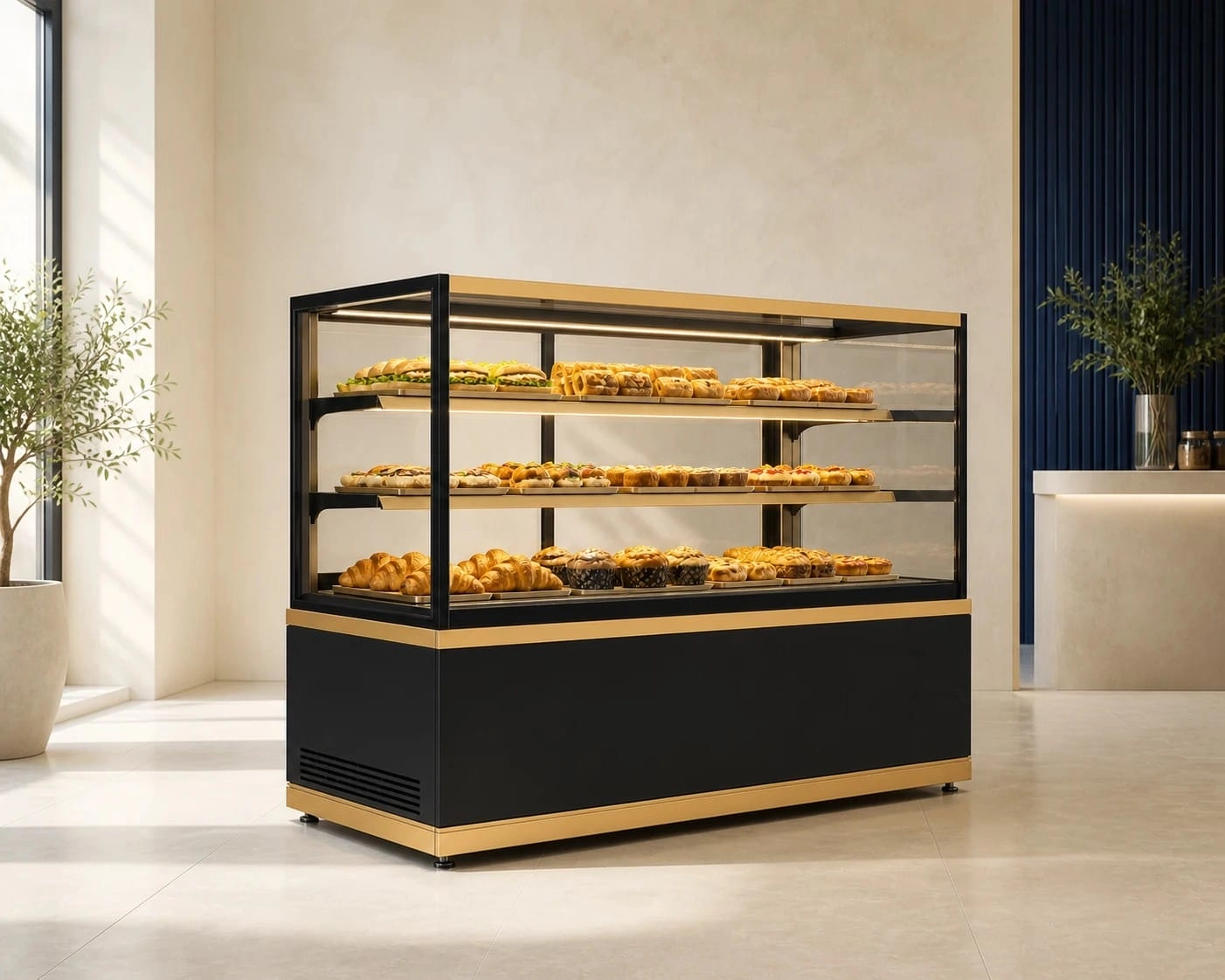 Square glass hot display counter